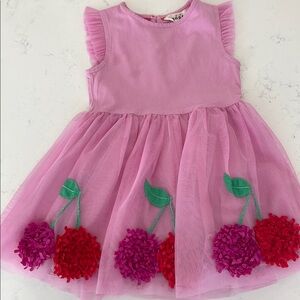 Pink Kids Dress with Cherry Appliqué